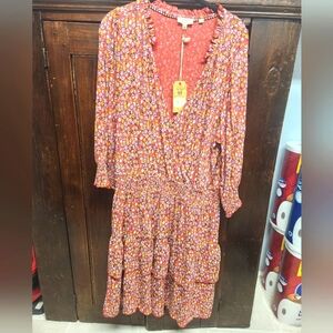 Fat Face Amba Gradient Floral Jersey Dress Vintage Red Size 16
